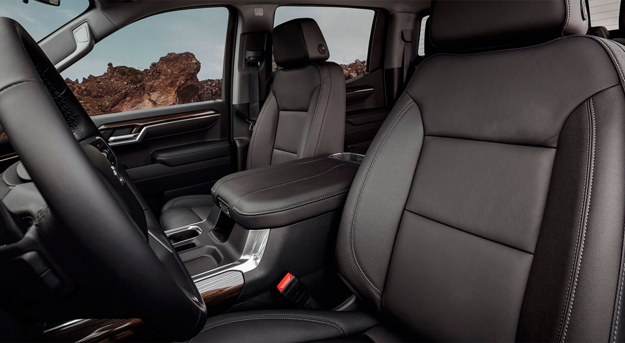 Interior con volante y asientos delanteros, Silverado 2026